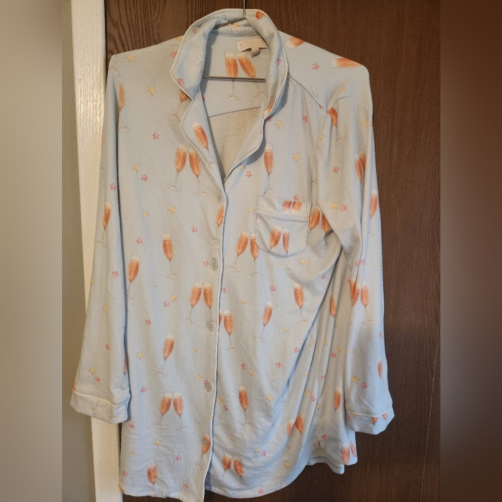 R.J. Salvage Light Blue Pajama Top with Champagne Print - Picture 2 of 4